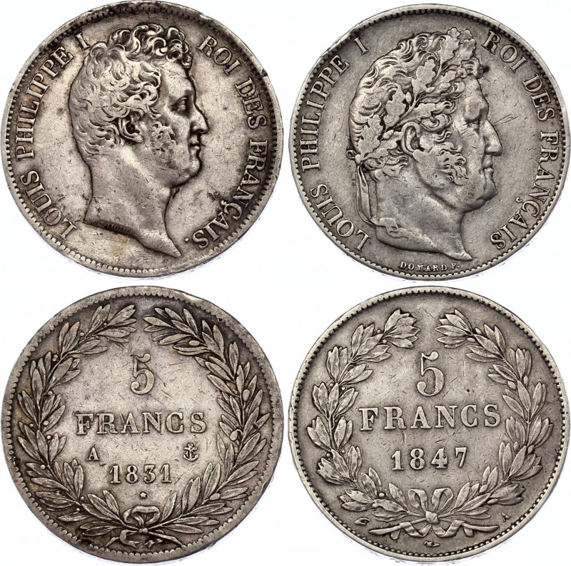 France 5 Francs 1831 & 1847
Silver, VF.