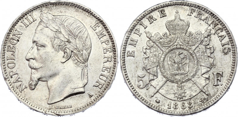 France 5 Francs 1868 A
KM# 799.1; Silver; Napoleon III; XF