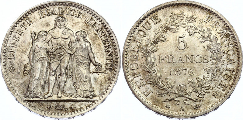 France 5 Francs 1876 A
KM# 820.1; Silver; AUNC with minor scratches