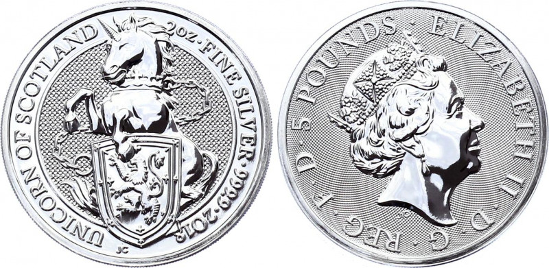 Great Britain 5 Pounds 2018
Silver (.999) 62.42g 38.61mm; The Queen's Beasts - ...