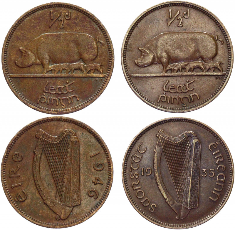 Ireland 2 x 1/2 Penny 1935 - 1946
KM# 2 & 10; Bronze; XF-AUNC