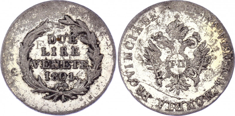 Italian States Venice 2 Lire 1801
KM# 785; Francis II. Silver, VF-XF, mint lust...