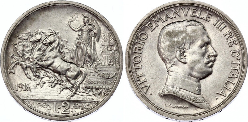 Italy 2 Lire 1916 R
KM# 55; Silver, AUNC.