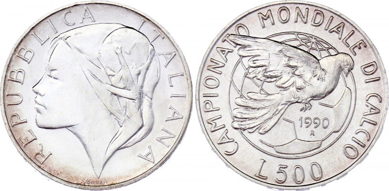 Italy 500 Lire 1990 R
KM# 136; Silver, 10.87 g.; Soccer; UNC.