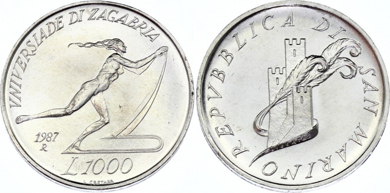 San Marino 1000 Lire 1987 R
KM# 214; Silver; Zagreb University Games. UNC.