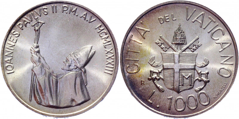 Vatican 1000 Lire 1983 / V
KM# 176; Silver; 14.6g; 31.5mm; Ioannes Pavlvs II; U...