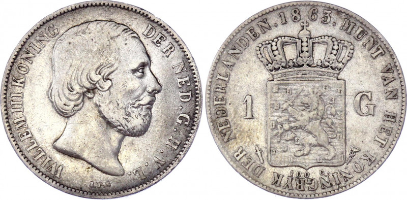 Netherlands 1 Gulden 1863
KM# 93; Silver; William III; VF-XF