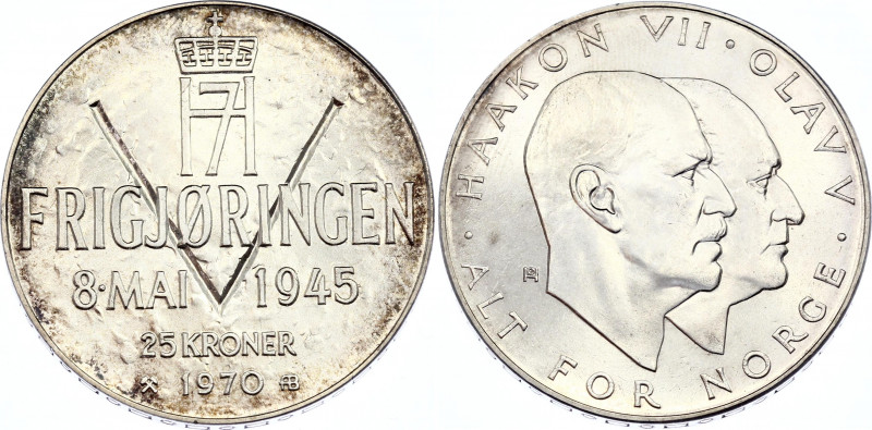 Norway 25 Kroner 1970
KM# 414; Silver; 25th Anniversary of Liberation; UNC