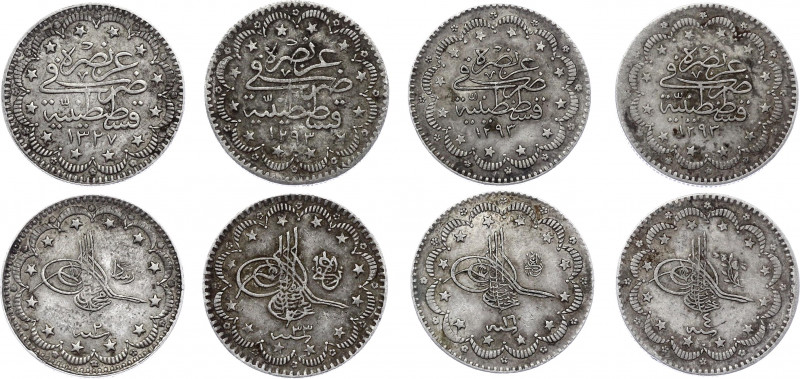 Ottoman Empire 4 x 5 Kurush 1879 - 1910 AH 1293 - 1327
Silver; Various Dates & ...