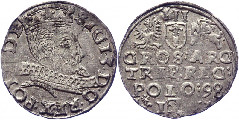 Poland 3 Groschen / Trojak 1598 IF Sigismund III Vasa
Kopicki# 1115 (R; Silver ...