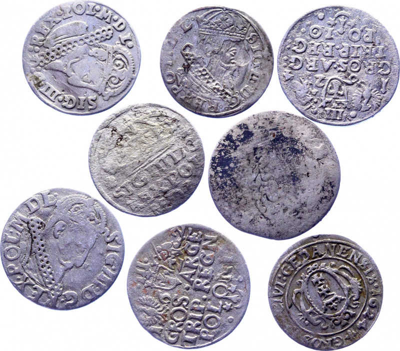 Poland Lot of 8 Coins 1621 - 1627
Various Dates & Denominations; Silver; F-VF