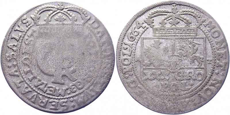 Poland Tymf / Gulden 1664 AT John II Casimir
KM# 120; Kopicki# 1787; Silver 6.4...