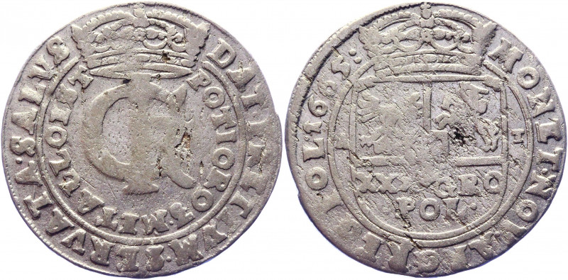 Poland Tymf / Gulden 1665 AT John II Casimir
KM# 120; Kopicki# 1788; Silver 5.8...