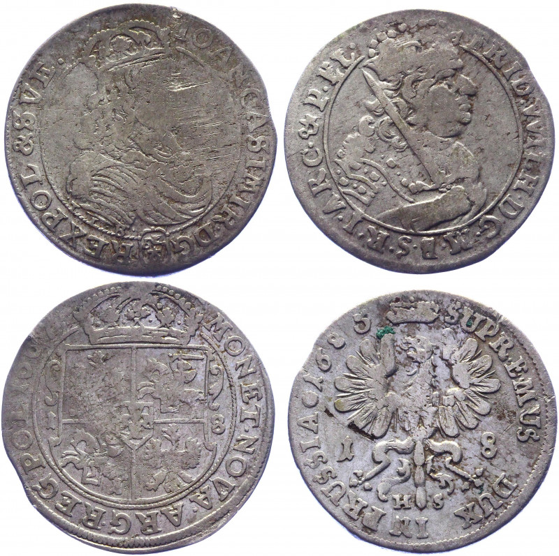 Poland 2 x 18 Groszy 1667 - 1685
KM# A94 & 126; Silver; Johann Casimir & Johann...