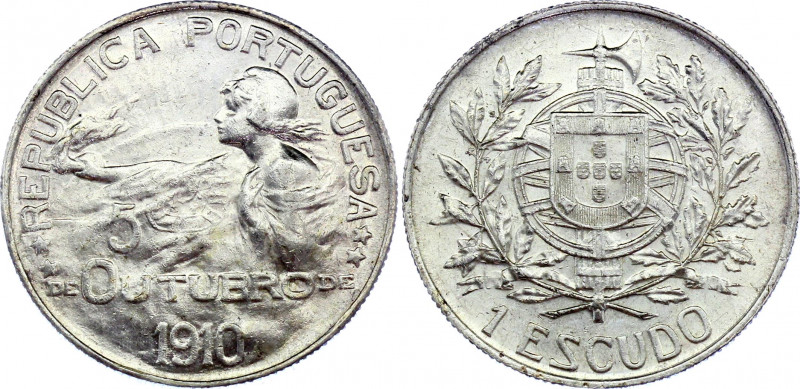 Portugal 1 Escudo 1910
KM# 560; Silver; October 5, 1910. Birth of the Republic;...