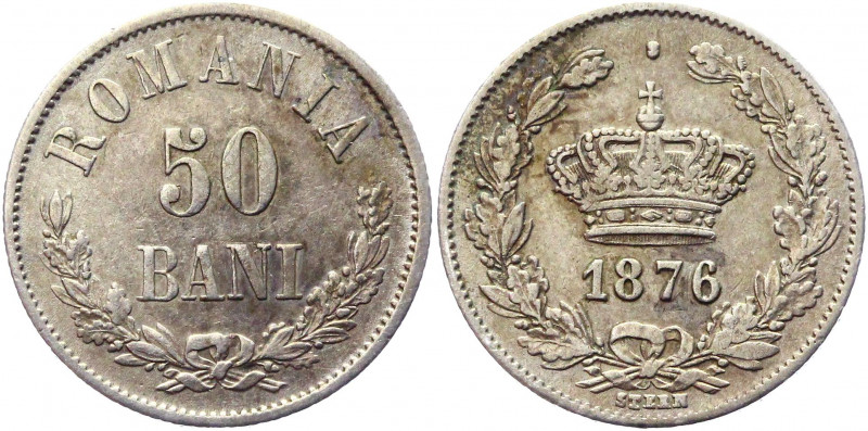 Romania 50 Bani 1876
KM# 9; Silver 2.47 g.; Carol I; XF