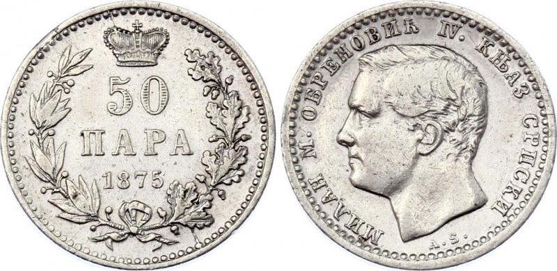 Serbia 50 Para 1875
KM# 4; Silver; Milan Obrenovic IV; VF-XF