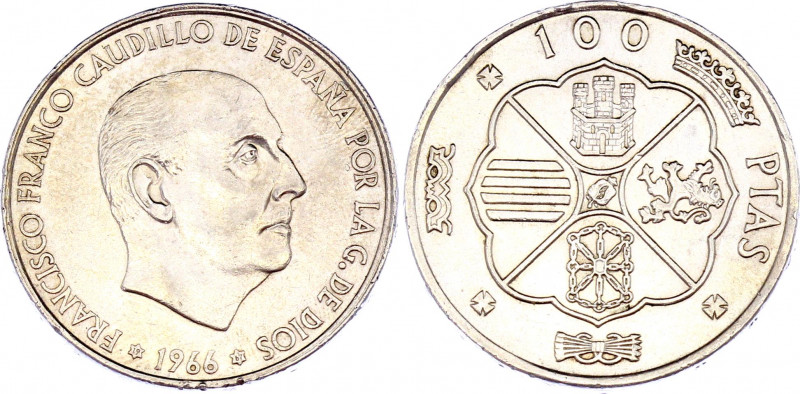 Spain 100 Pesetas 1966 *1967*
KM# 797; Silver, AUNC.