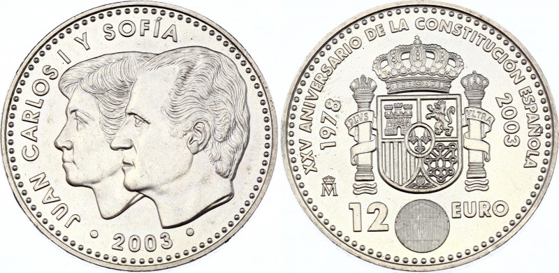 Spain 12 Euro 2003
KM# 1051; Silver; 25th Anniversary of Constitution; UNC