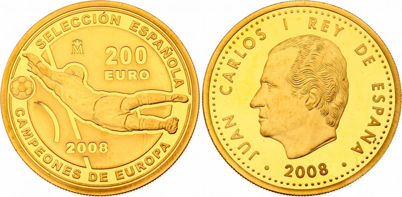 Spain 200 Euro 2008
KM# 1191; Spain Champion of UEFA Euro 2008. Gold (.999), 13...