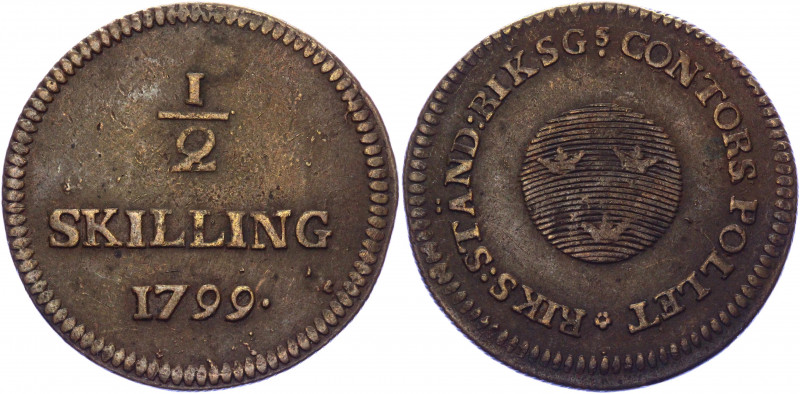 Sweden 1/2 Skilling 1799
KM# 549; Copper 5.39g.; Gustaf IV Adolf; XF