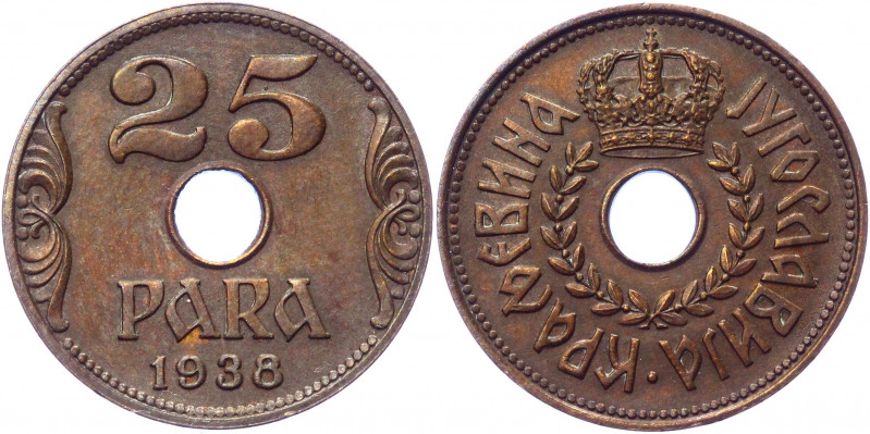 Yugoslavia 25 Para 1938
KM# 15; Bronze ; Petar II; UNC