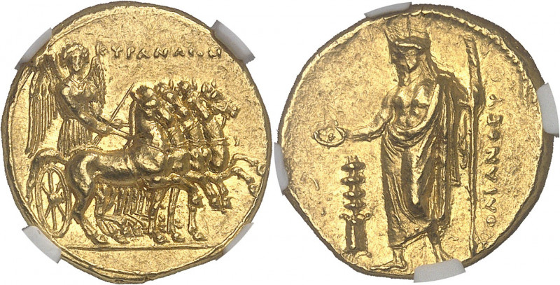 Cyrénaïque, Cyrène, Ophélas, gouverneur (322-308 av. J.-C.). Statère d’Or au nom...