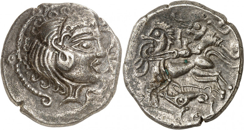 Vénètes ou Riedons. Statère de billon d’argent, classe III, au nez droit ND (80-...