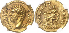 Aelius César (136-138). Aureus 137, Rome.
NGC AU* 5/5 5/5 Fine style (3928191-003).
Av. L. AELIVS CAESAR. Buste à gauche. 
Rv. TRIB. POT. COS. II /...