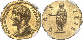 Antonin le Pieux (138-161). Aureus 152-153, Rome.
NGC MS 5/5 4/5 Fine style (3930782-007).
Av. ANTONINVS AVG. PIVS P. P. TR. P. XVI. Buste drapé et ...