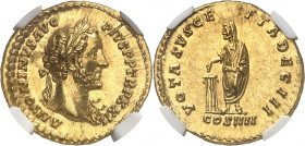 Antonin le Pieux (138-161). Aureus 158-159, Rome.
NGC MS 5/5 4/5 Fine style (3928183-004).
Av. ANTONINVS AVG. PIVS P. P. TR. P. XXII. Tête laurée à ...