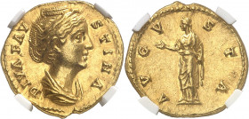 Faustine mère (138-141). Aureus 141-161, Rome.
NGC Choice AU 5/5 4/5 (3930782-006).
Av. DIVA FAVSTINA. Buste drapé à droite. 
Rv. AVGVSTA. Vénus à ...