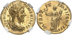 Marc Aurèle (161-180). Aureus 164-165, Rome.
NGC Choice MS* 5/5 5/5 Fine style (3930778-002).
Av. ANTONINVS AVG. ARMENIACVS. Buste cuirassé et lauré...