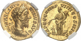 Marc Aurèle (161-180). Aureus 177-178, Rome.
NGC MS 5/5 4/5 (3930782-005).
Av. M AVREL ANTONINVS AVG. Buste lauré, drapé et cuirassé à droite. 
Rv....