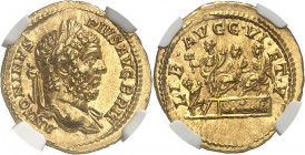 Caracalla (198-217). Aureus 210-213, Rome.
NGC MS* 5/5 5/5 (3930778-005).
Av. ANTONINVS PIVS AVG BRIT. Buste lauré de Caracalla à droite, avec l’égi...