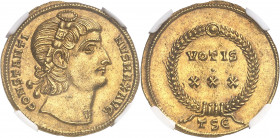 Constantin Ier (307-337). Médaillon d’1 solidus 1/4 (festaureus) 335, 5e officine, Thessalonique.
NGC MS* 5/5 5/5 (4284680-001).
Av. CONSTANTI - NVS...