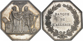 Second Empire / Napoléon III (1852-1870). Jeton de la Banque de l’Algérie ND (1845-1860), Paris.
PCGS MS61 (42254745).
Av. Une femme avec un coffre ...