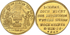 Augsbourg (ville libre de). Ducat ou médaille monétiforme au module d’un ducat, bicentenaire de la Confession d’Augsbourg 1730, Augsbourg.
NGC MS 64 ...