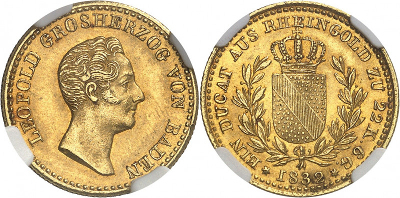 Bade, Léopold Ier (1830-1852). Ducat 1832.
NGC MS 62 (5777695-045).
Av. LEOPOL...