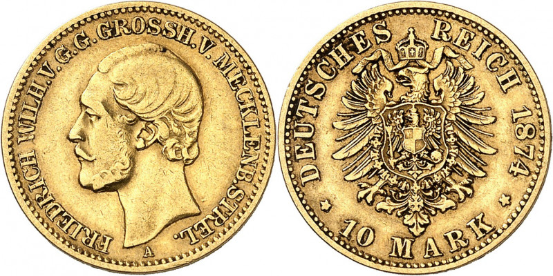 Mecklenbourg-Strelitz, Frédéric Guillaume (1860-1904). 10 mark 1874, A, Berlin....
