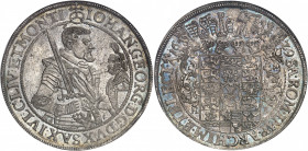 Saxe, Jean-Georges Ier (1615-1656). Thaler 1629, Dresde.
NGC MS 65 (5781461-002).
Av. IOHAN: GEORG: D: G: DVX: SAX: IVL: CLIV: ET MONTI. Buste cuira...