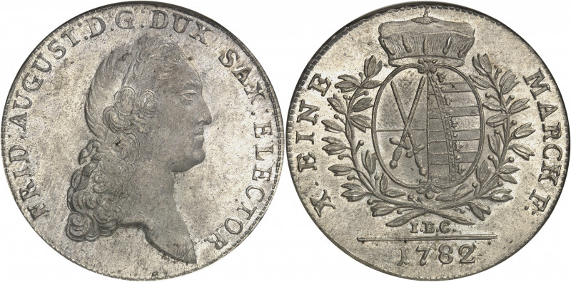 Saxe, Frédéric-Auguste III, prince-électeur (1763-1806). Thaler 1782 IEC, Dresde...