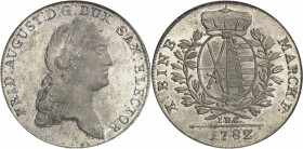 Saxe, Frédéric-Auguste III, prince-électeur (1763-1806). Thaler 1782 IEC, Dresde.
NGC MS 65 (371048-002).
Av. FRID: AUGUST: D: G: DUX SAX: ELECTOR. ...