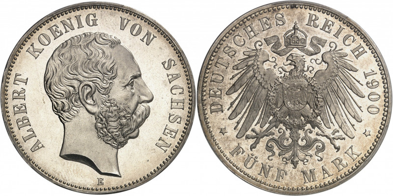 Saxe, Albert (1873-1902). 5 mark Flan bruni (PROOF) 1900, E, Dresde.
PCGS PR65+...