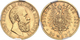 Saxe-Meiningen, Georges II (1866-1914). 20 mark 1882, D, Munich.
NGC AU 53 (5780846-021).
Av. GEORG HERZOG ZU SACHSEN MEININGEN. Tête nue à droite, ...
