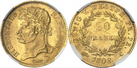 Westphalie, Jérôme Napoléon (1807-1813). 20 frank 1808, C, Cassel.
NGC MS 66 (5773966-005).
Av. HIERONYMUS NAPOLEON, Tête laurée à gauche de Jérôme ...