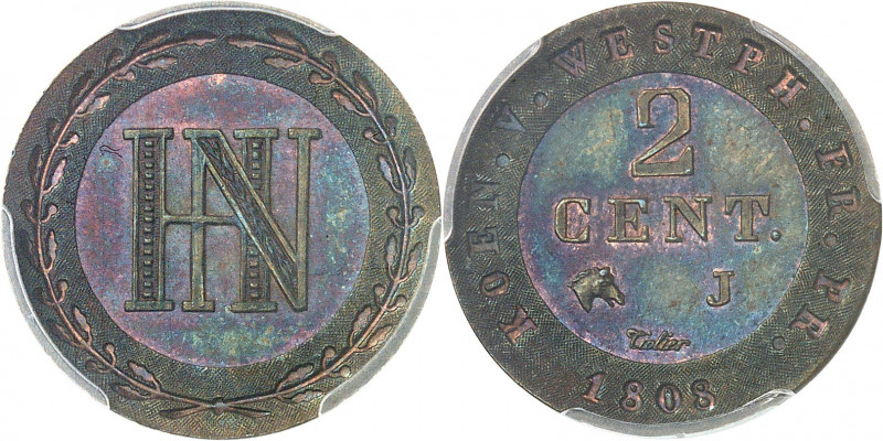 Westphalie, Jérôme Napoléon (1807-1813). Essai de 2 centimes bicolore 1808, J, P...