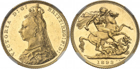 Victoria (1837-1901). Souverain, type jubilé de la Reine, aspect Flan bruni (PROOFLIKE) 1893, M, Melbourne.
NGC MS 62 PL (4786513-001).
Av. VICTORIA...