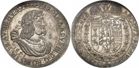 Ferdinand III (1637-1657). Thaler 1651, Vienne.
NGC MS 64 (1879932-003).
Av. FERDINANDVS: III: D: G: ROM (différent): IM: SE: AV: GE: HV: BO: REX. B...