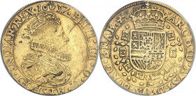 Brabant (duché de), Philippe IV (1621-1665). Double souverain 1637, Anvers.
PCGS Genuine Planchet Flaw - Au Details (42189982).
Av. PHIL. IIII. D. G...